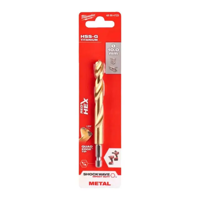 Τρυπάνι Αέρος Τιτανίου 1/4" Φ10mm MILWAUKEE HSS-G TIN RED HEX 2