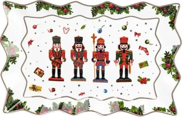 Easy Life Red Nutcrackers Ορθογώνια Πιατέλα Σερβιρίσματος Πορσελάνης Με Κυματιστό Περίγραμμα 35x23x3cm