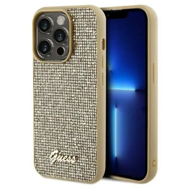 Guess Disco Metal Script case for iPhone 14 Pro Max - Gold