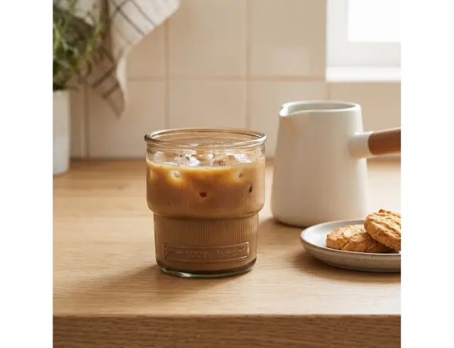 Ποτήρι Glass Drops Ribbed (2415DB04) Από ανακυκλωμένο γυαλί, Χωρητικότητας 300ml, Διαστάσεων Ø 9 x Υ 9 cm, Cinnamon 2415DB04