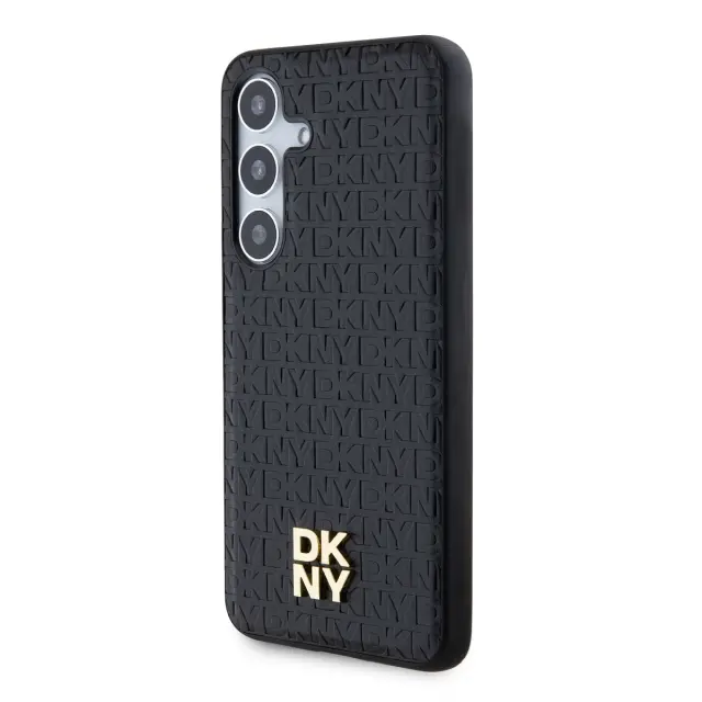 DKNY PU Leather Repeat Pattern Stack Logo Magsafe Case for Samsung Galaxy S24 Black 3