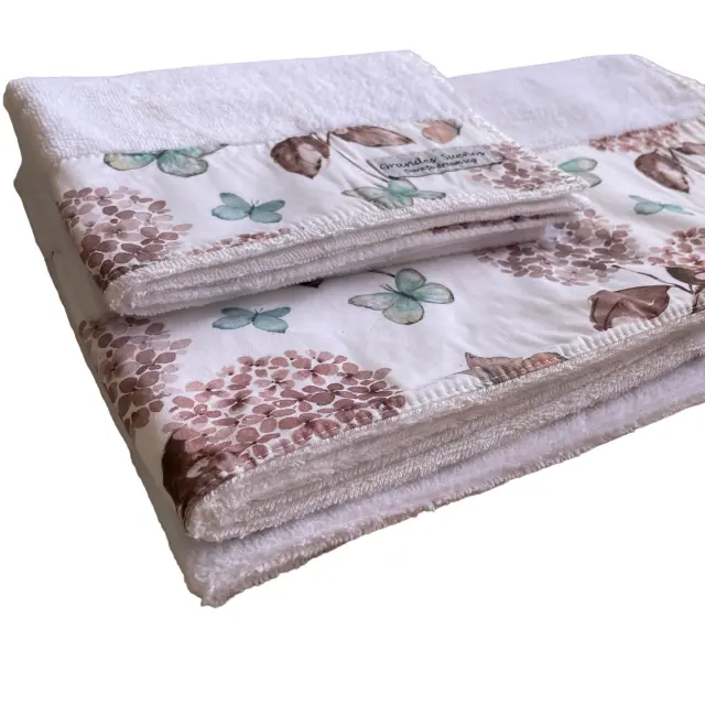 Grandes Suenos Σετ πετσέτες Μπάνιου Bamboo Hydrangea Butterflies - White 75x100cm 2