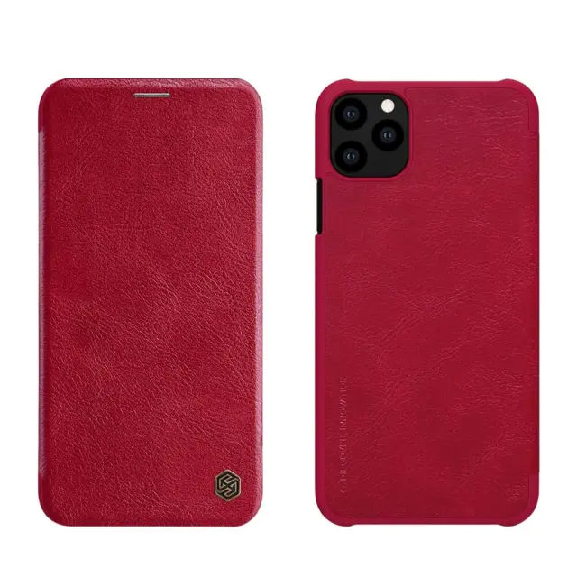 Nillkin Case for Apple iPhone 11 Pro (5.8" Inch) Qin Genuine Classic Leather Flip Folio Red Color + Card Slot 2