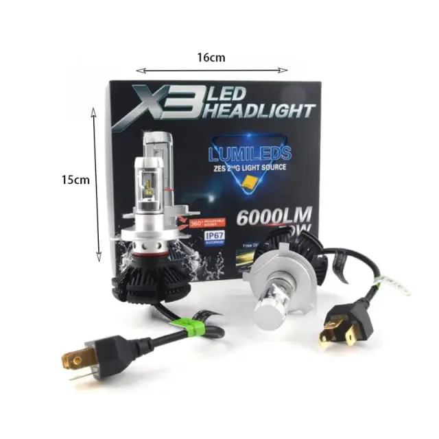 Λάμπα αυτοκινήτου H4 Ψυχρό Λευκό - X3 LED Headlight 6000LM 50W H4 4300029 2