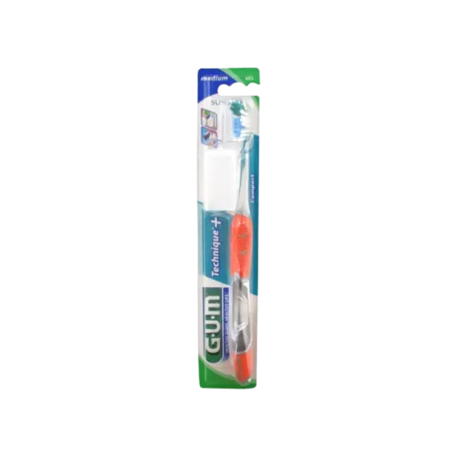 GUM Technique + Compact Μέτρια Κοκκίνο Κιτρικό Μπλε Πράσινο Οδοντόβουρτσα (493)