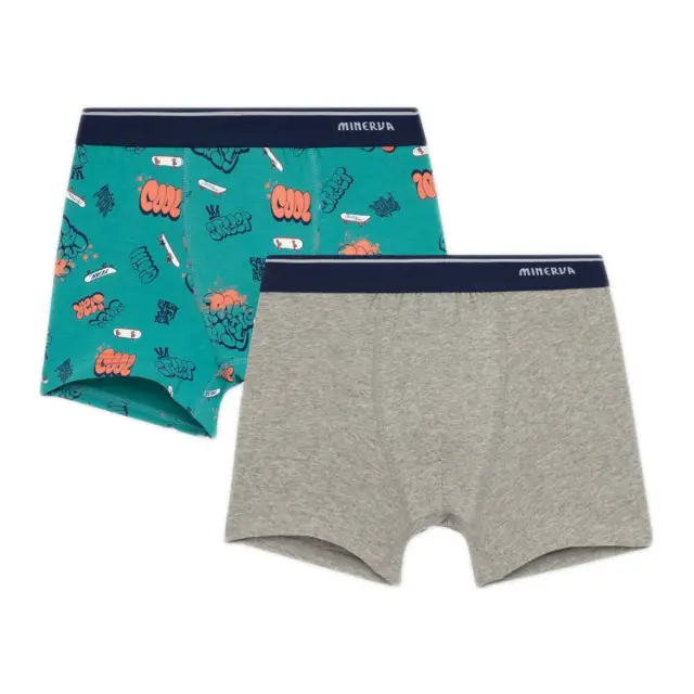 Minerva Παιδικό Boxer Αγόρι Take Easy - Διπλό Πακέτο, Χρώμα Γκρι Μελανζέ-Πράσινο - 12 Y
