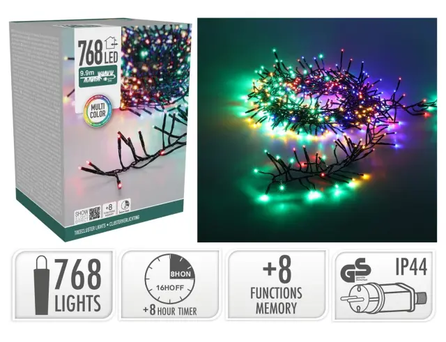 768 Φωτάκια LED - 9.9 Μέτρα + 3 Μέτρα σύνδεσης, Κανονική Διάταξη, με χειριστήριο, 8 προγράμματα, Πράσινο καλώδιο PVC - Πολύχρωμο AX9560230
