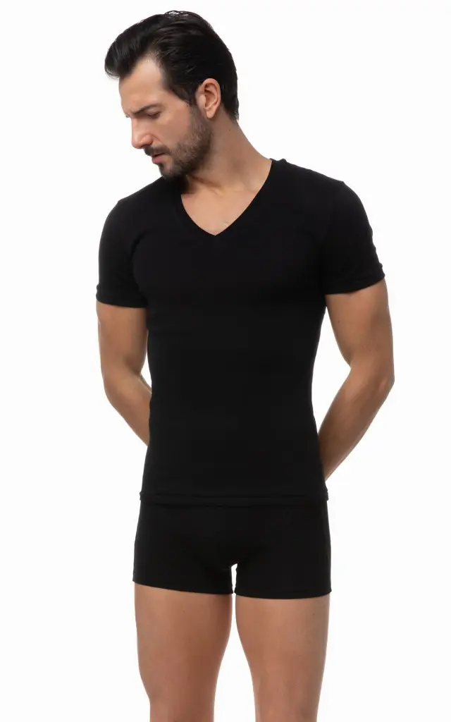 Sporties Βαμβακερή Κοντομάνικη Ανδρική Φανέλα με V λαιμόκοψη 2τμχ Minerva