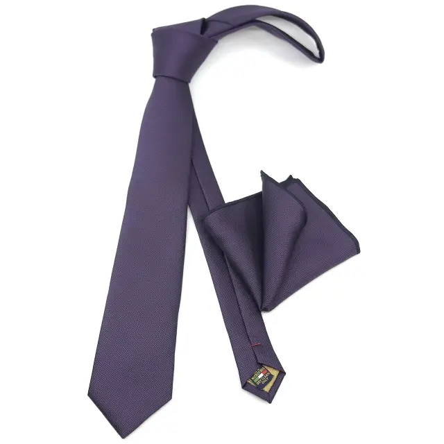 Μωβ Ιριδίζουσα Γραβάτα Oxford 6,5 cm με Ασορτί Μαντήλι 3