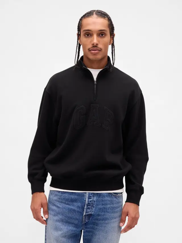 Heavyweight Oversized Logo Φούτερ με Μισό Φερμουάρ true black