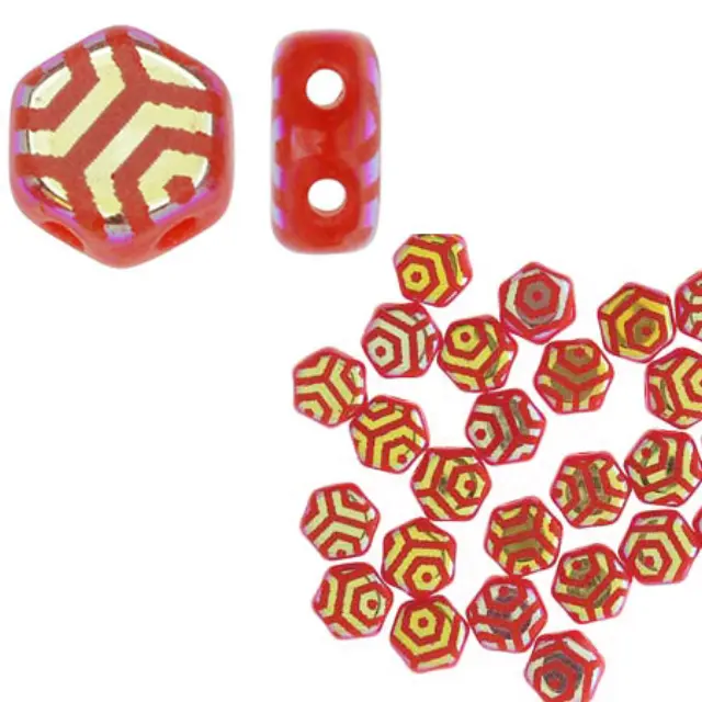 Χάντρα Honeycomb 6mm - Red Laser Web AB ~30τεμ