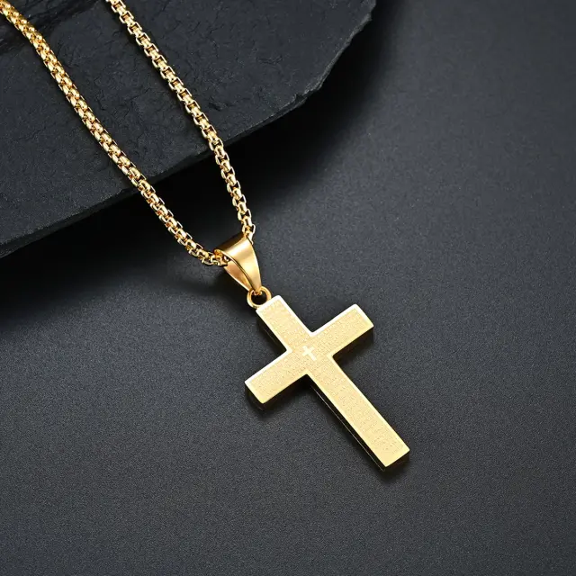 Ανδρικό Κολιέ Σταυρός Our Father Χρυσαφί 2
