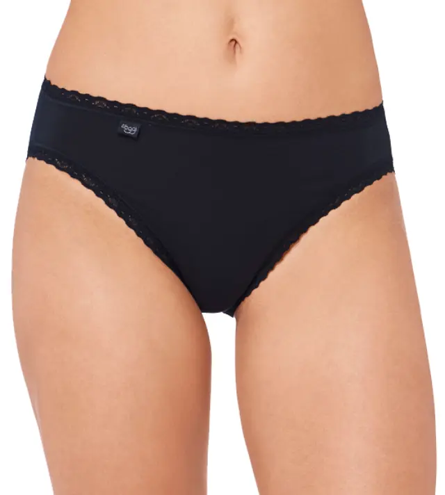 Sloggi Γυναικείο Εσώρουχο 24/7 Cotton Lace Tai - Τριπλό Πακέτο, Χρώμα Μαύρο