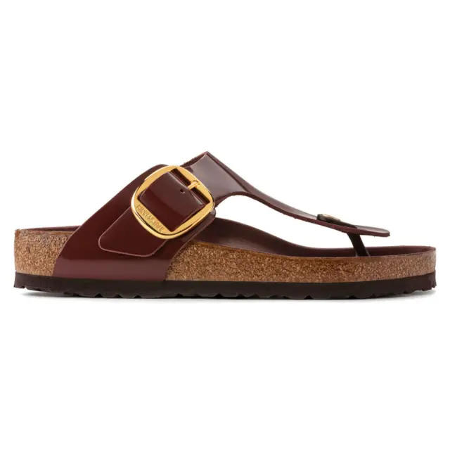 Birkenstock Πέδιλα Γυναικείο δέρμα λουστρίνι Καφέ BIR/GIZEH BIG BUCKLE 1021477 CHOCOLA