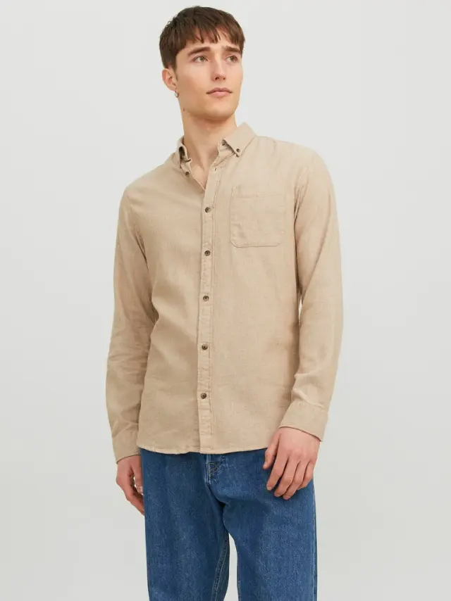 JJECLASSIC MELANGE SHIRT LS NOOS Oatmeal - L , 32