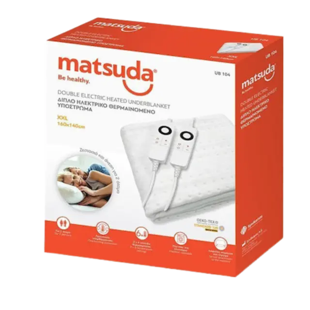 Matsuda UB 104 Διπλό Ηλεκτρικό Υπόστρωμα Πλενόμενο Λευκό 200W 140x160εκ.
