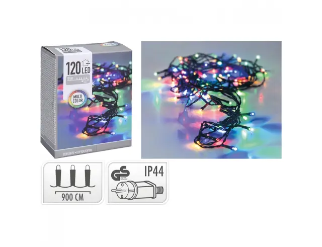 120 Φωτάκια LED - 8,93 Μέτρα + 3 Μέτρα σύνδεσης, Κανονική Διάταξη, Πράσινο καλώδιο PVC - Πολύχρωμο AX7402020