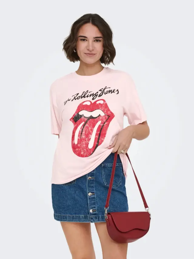 Only Onlrolling Stones Life Κοντομάνικο Τοπ από Ζέρσεϊ Ροζ - M