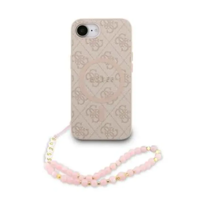 Guess PU Leather 4G Colored Ring Strap MagSafe Case for iPhone 16e/17e Pink