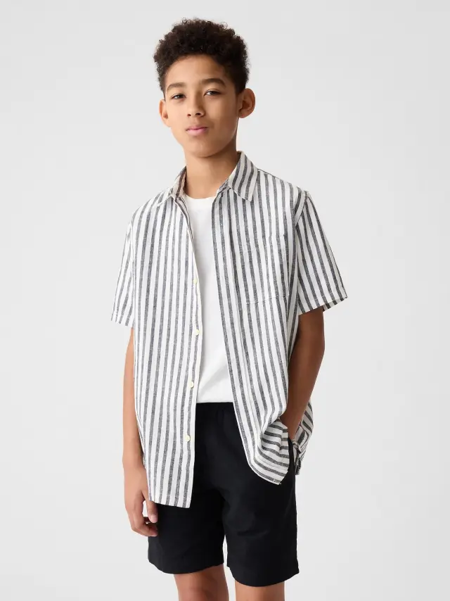 Μπλε Παιδικό Linen-Cotton Πουκάμισο navy stripe - XS