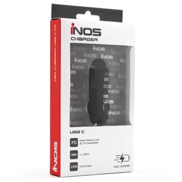 Φορτιστής Αυτοκινήτου Ταχείας Φόρτισης inos με Έξοδο USB C PD 3.0 18W Μαύρο N51810
