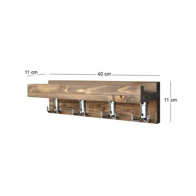 Κρεμάστρα τοίχου Aos Megapap ξύλινη χρώμα καρυδί 40x11x11εκ. 2