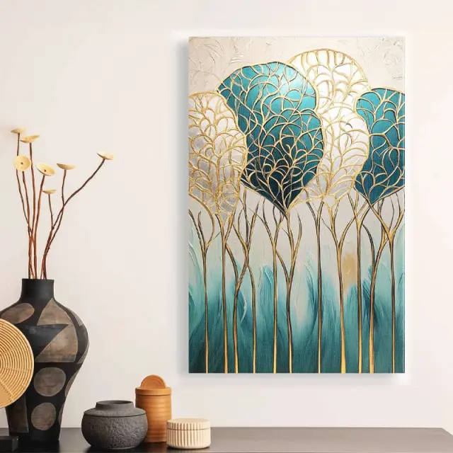Πίνακας σε καμβά "Golden Leaves" Megapap ψηφιακής εκτύπωσης 70x100x3εκ.