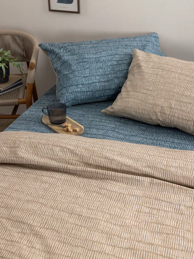 Σετ Σεντόνια 280x265 King Size Fashion Life Palamaiki FL6301 Μπεζ-Μπλε 100% βαμβακερόΧωρίς Λάστιχο