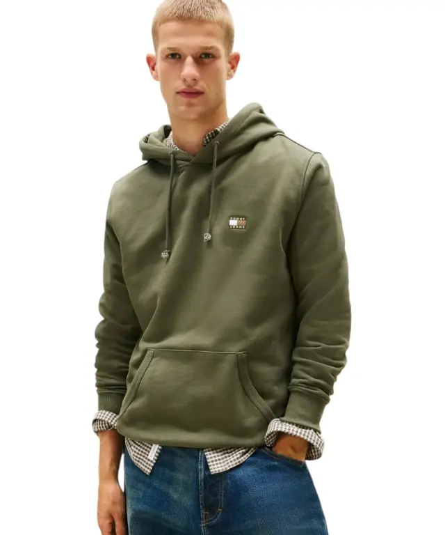 Tommy Hilfiger - Ανδρικό Φούτερ με Κουκούλα και Τσέπες Badge Regular Fit DM0DM20258-0H7 Χακί - XL