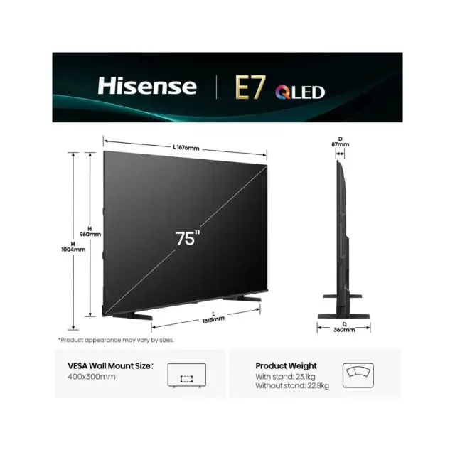 Hisense Smart Τηλεόραση 75" 4K UHD QLED E7Q HDR (2025) 75E7Q 2