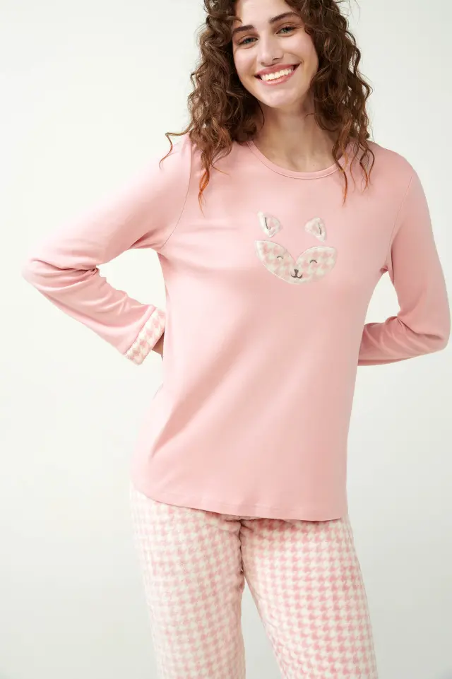 Vamp Γυναικεία Νεανική Πιτζάμα Με Fleece Παντελόνι Pink Peach - S 2