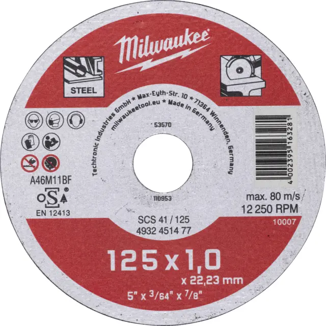 Δίσκος Κοπής CD SCS41/125 125x1mm MILWAUKEE
