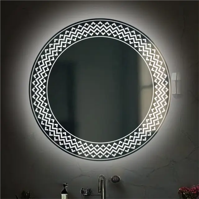 Stewehome Στρογγυλός Καθρέφτης LED με Λέιζερ Σχέδιο Διάμετρος 2