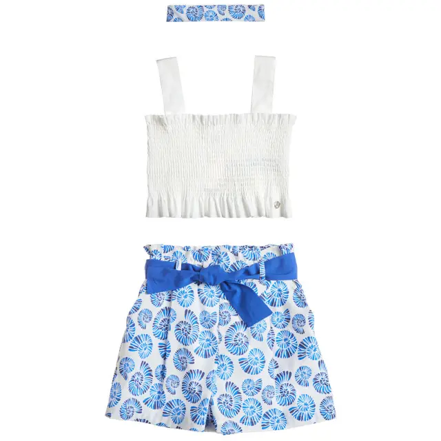 Σετ crop top με σορτς και κορδέλα μαλλιών
