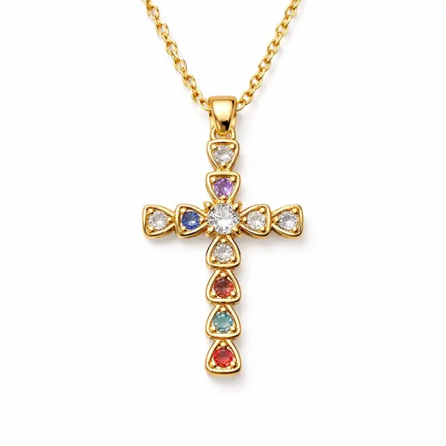 Ghetto Cross Gold18k Multicolor Pendant CZ Chain Necklace
