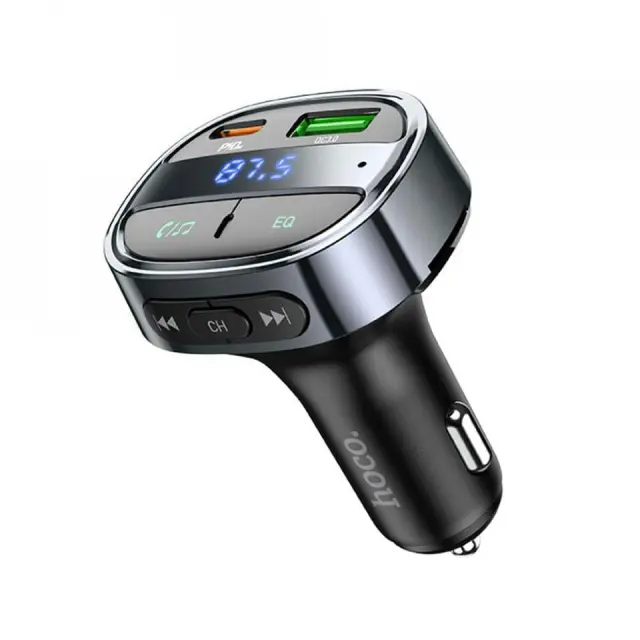 Hoco FM Transmitter Αυτοκινήτου με δυνατότητα σύνδεσης Bluetooth και USB Γκρί E70 2