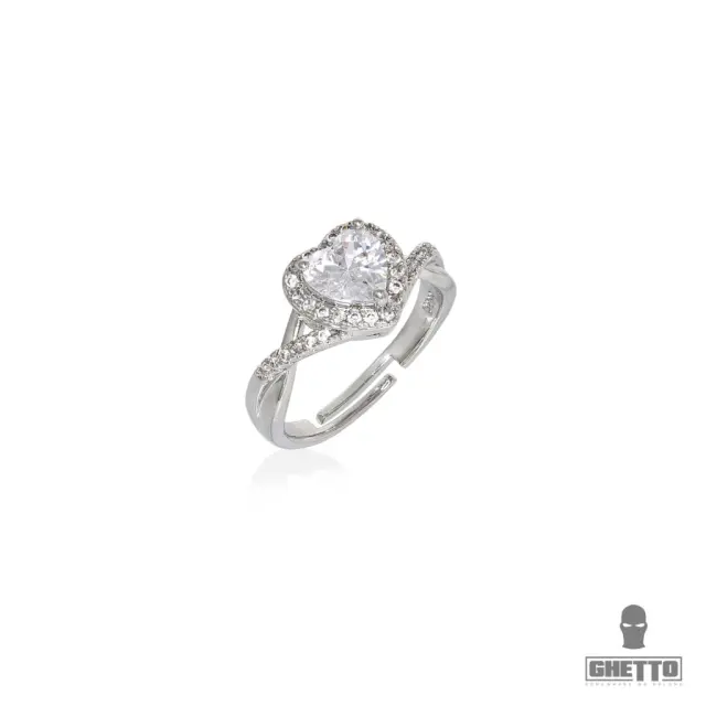 Ghetto Big Heart Shaped CZ Gemstone Adjustable Ring