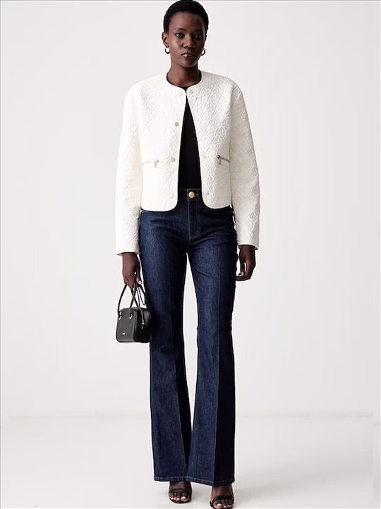 Guess Crop Γυναικείο Μπουφάν για Χειμώνα Εκρού Ιβουάρ - M 3