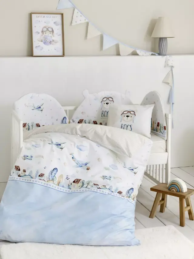 Κουβερλί Κούνιας 100x140 Nima Boy s World Σιέλ 100% βαμβακερό