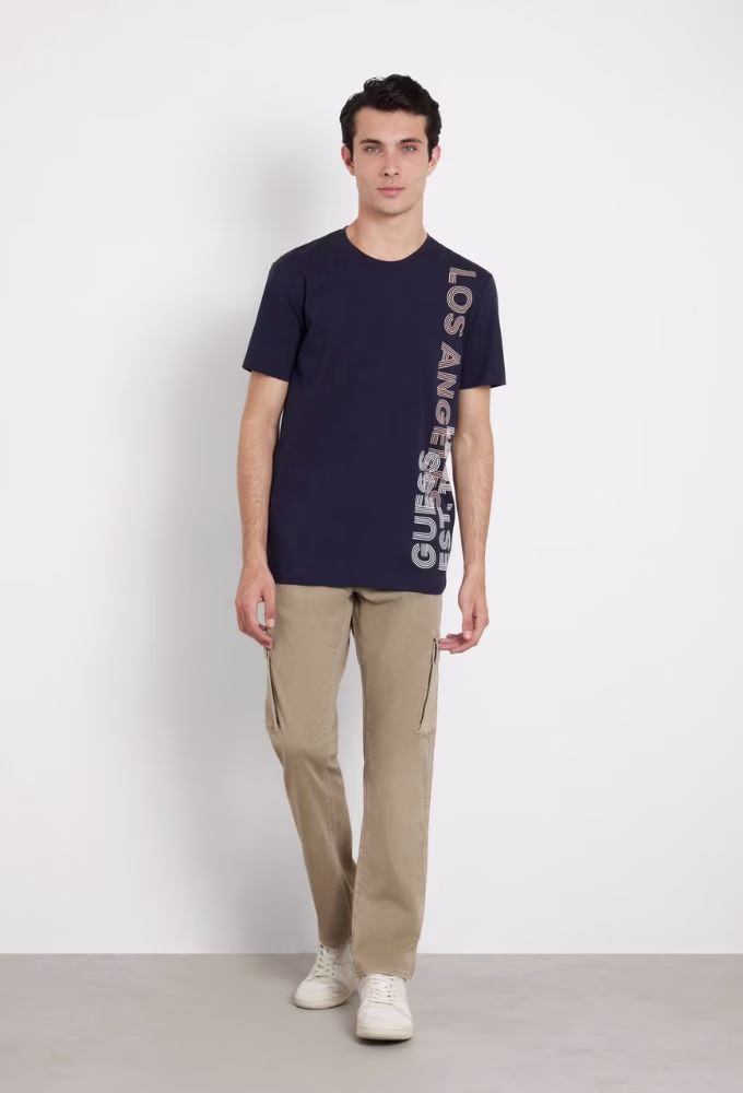 Guess Ανδρικό Ελαστικό Τ-shirt Μπλέ Σκούρο με Λογότυπο στο Πλάι Μπλε Σκούρο 3