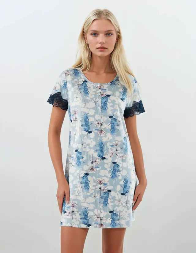 S755 - Type - NIGHTGOWN BLUE FLOWERS - M 2