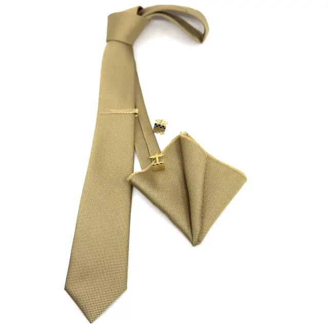 Χρυσαφί Golden Γραβάτα Oxford 6,5 cm με Ασορτί Μαντήλι 3