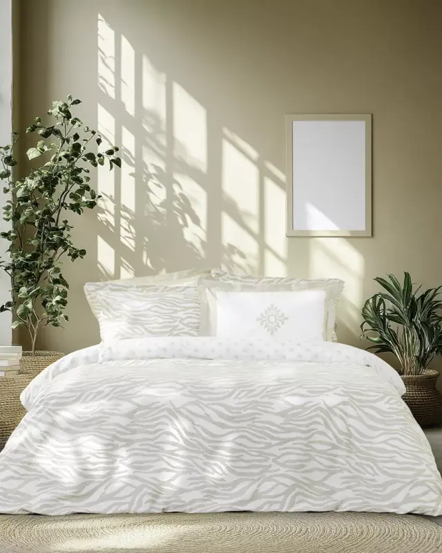 Σετ Σεντόνια Posh Μπεζ, Λευκό Ημίδιπλα (2 x 190x260 + 1 Μαξιλαροθήκη Oxford 4 πλευρών 52x72+5)