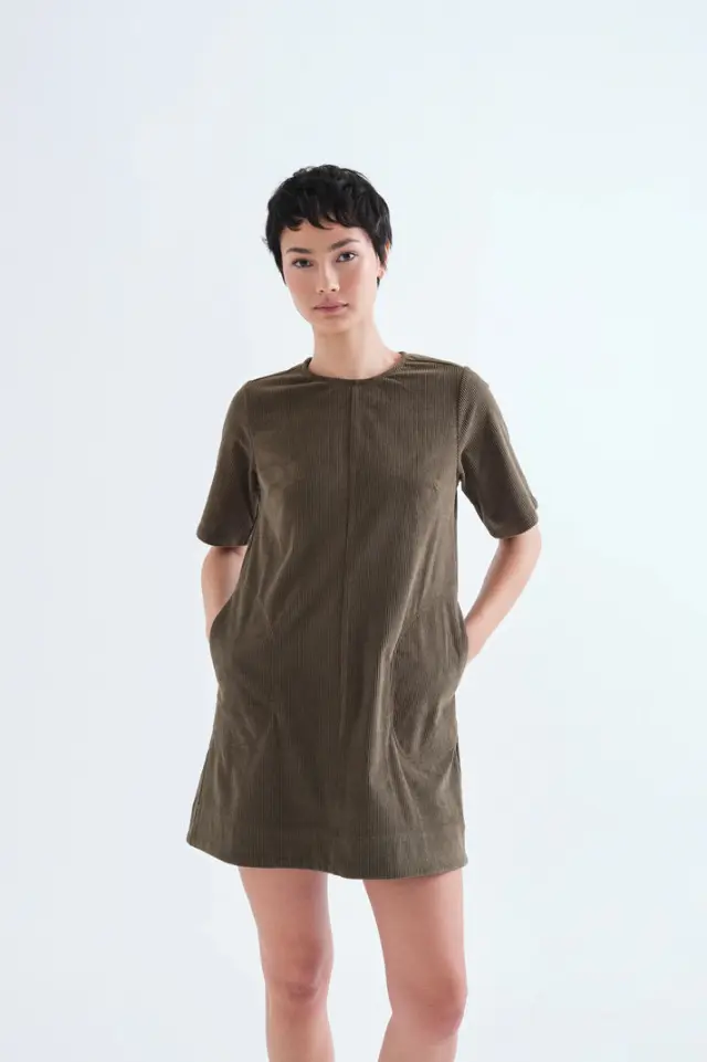 COMPANIA FANTASTICA CORDUROY MINI DRESS(63C/11028 DARK-GREEN) - XL
