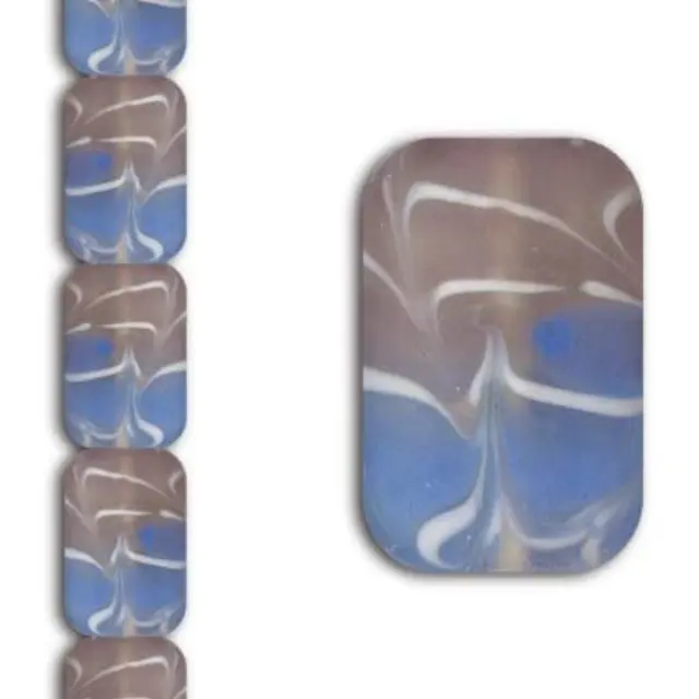 Χάντρα Γυάλινη Βαμμένη στο Χέρι - Blue Matte Swirl Rectangle 25x18mm ~7τεμ
