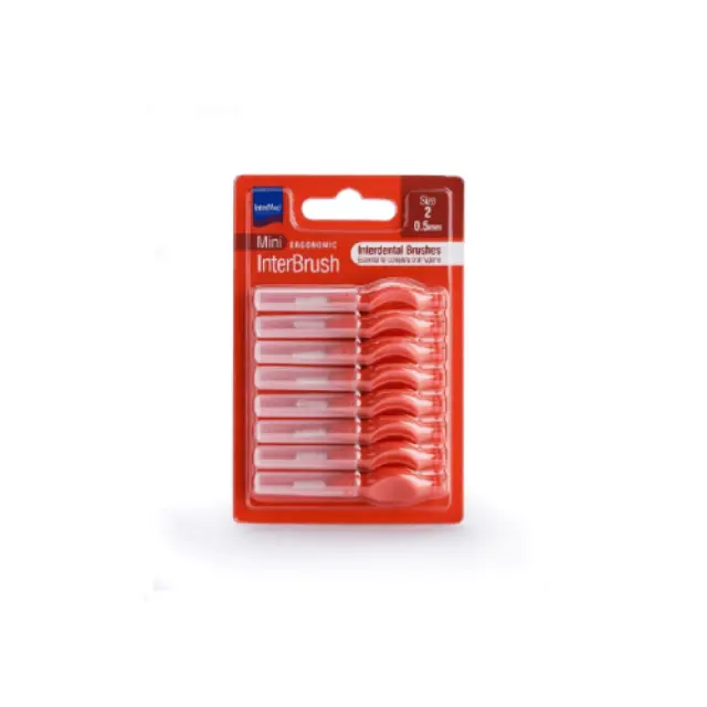 Intermed Mini Ergonomic Interbrush Μεσοδόντια Βουρτσάκια με Λαβή 0.50mm Κόκκινα Μέγεθος 2, 8 τμχ