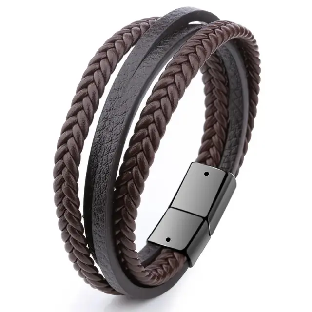 Καφέ Δερμάτινο Βραχιόλι Unisex 21 cm