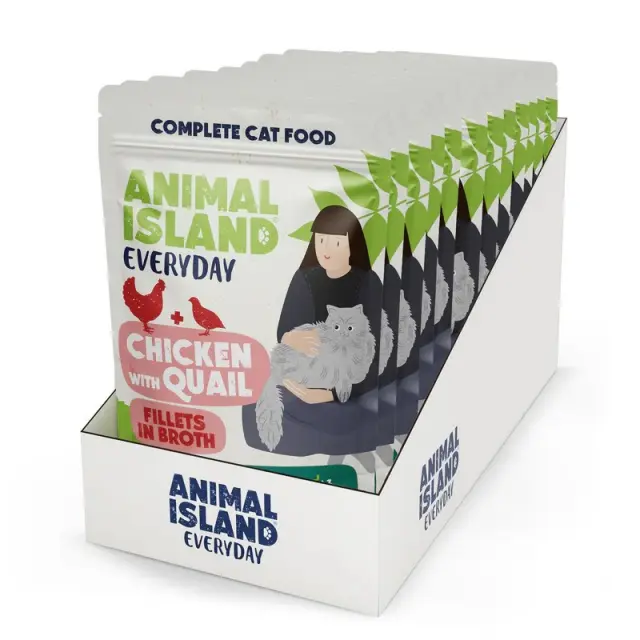 ANIMAL ISLAND Chicken with quail Fillets in broth - wet cat food - 12x85g