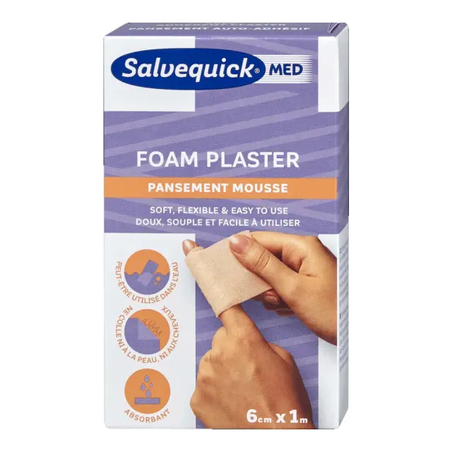 Salvequick MED Foam Plaster 6cm x 1m Αδιάβροχος Επίδεσμος Χωρίς Κόλλα Χρώμα Μπεζ 1τμχ