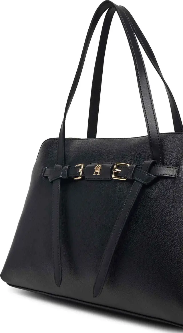 Tommy Hilfiger Γυναικεία Μεσαία Τσάντα Ώμου TH Buckle Tote Μαύρο 3